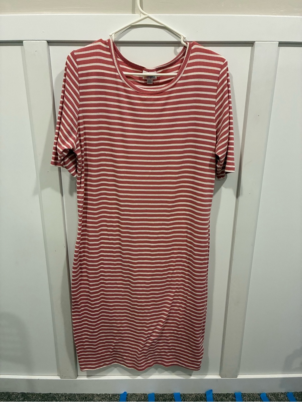 LuLaRoe Rose and White Striped Tee Dress